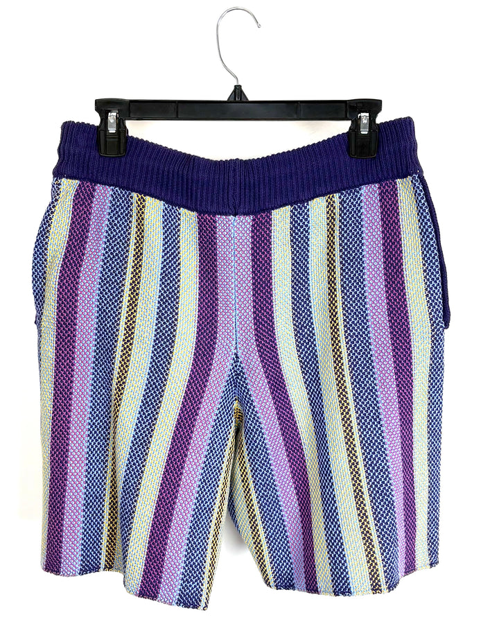 Purple and Yellow Knit Stripe Shorts - Size 6/8