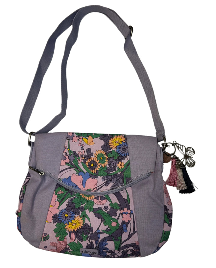 Purple Floral Print Crossbody Bag