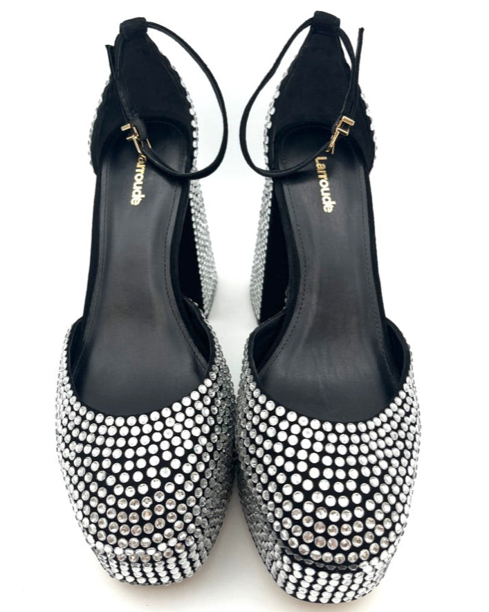 Silver Rhinestone Platform Heels - Size 9