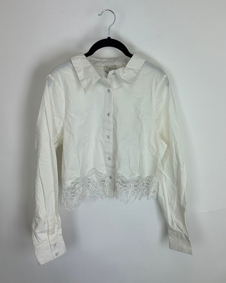 White Lace Trim Button Down - Size 0/2 and 6/8