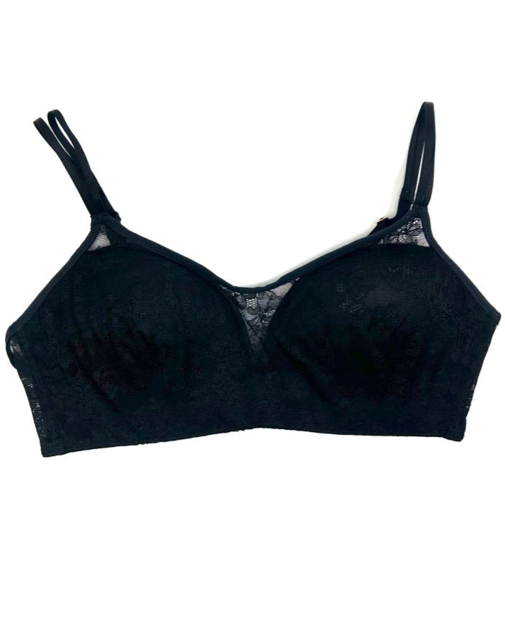 Black Lace Overlay Padded Bra - Size 34D
