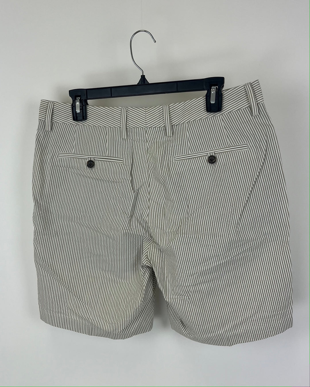 MENS Gray and White Striped Shorts - Size 32 Waist - 5” , 7” , and 9” Inseam