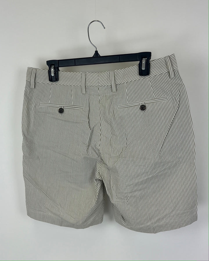 MENS Gray and White Striped Shorts - Size 32 Waist - 5” , 7” , and 9” Inseam