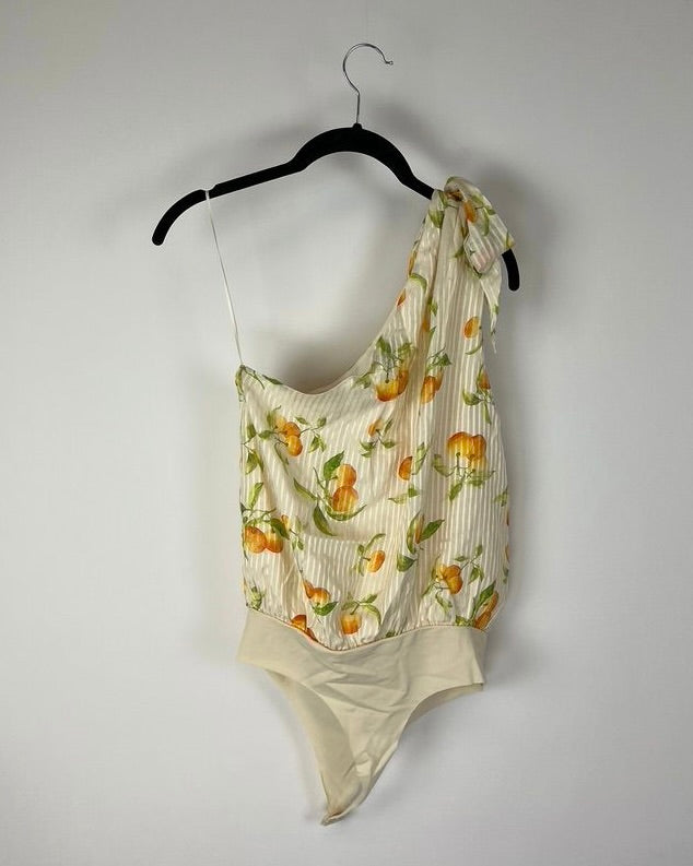 Orange Print One Shoulder Bodysuit - Size 4-6