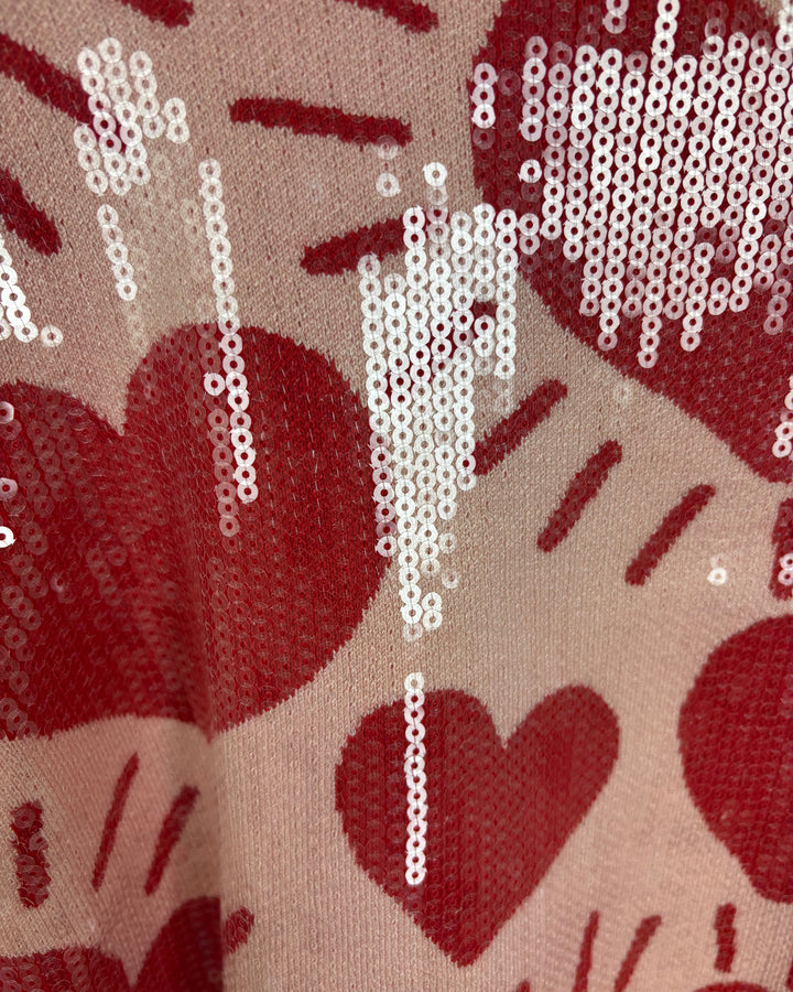 Pink & Red Heart Sequin Sweater - Size 2/4
