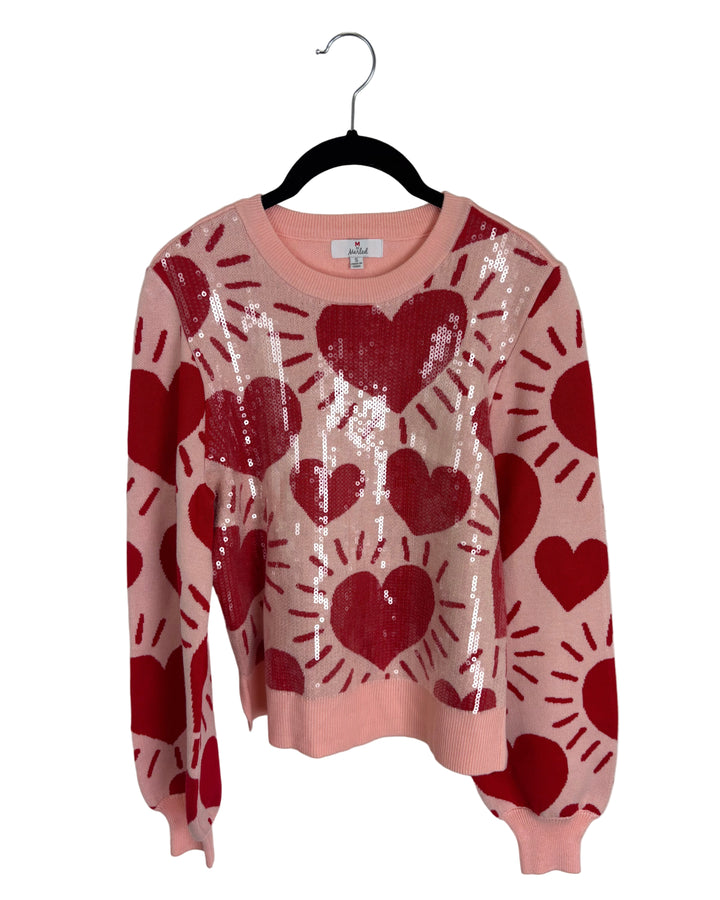 Pink & Red Heart Sequin Sweater - Size 2/4