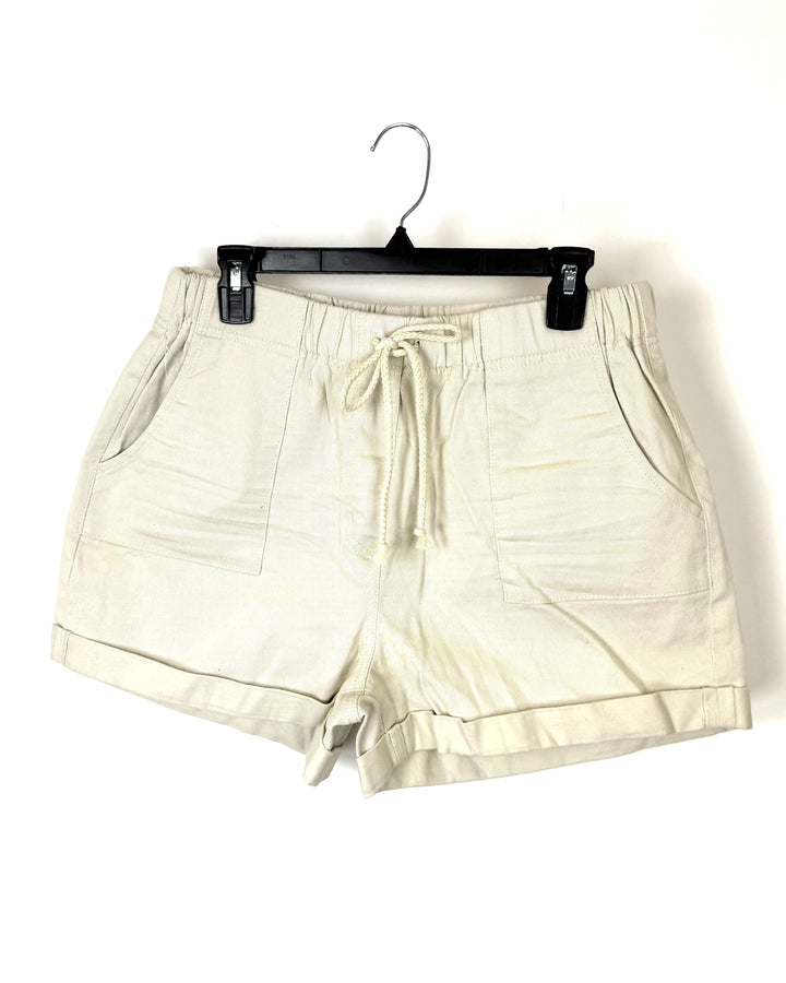 Khaki Adjustable Drawstring Shorts - Size 12/14