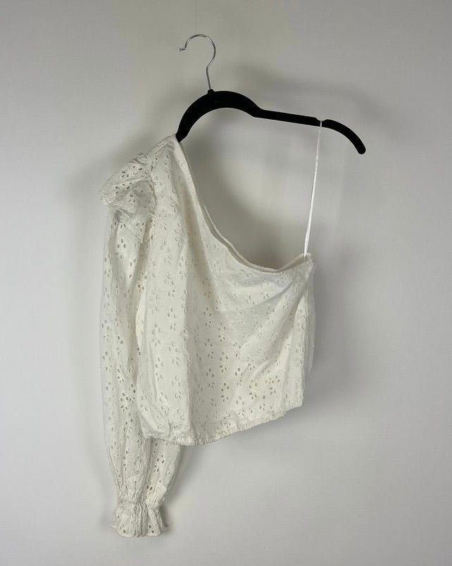 White Long Sleeve One Shoulder Top - Extra Small