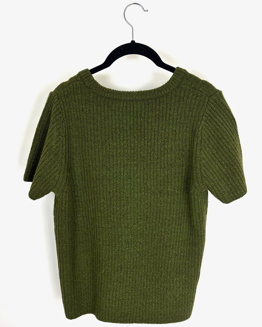 Olive Green Ribbed Knit Sweater T Shirt - Size 8/10