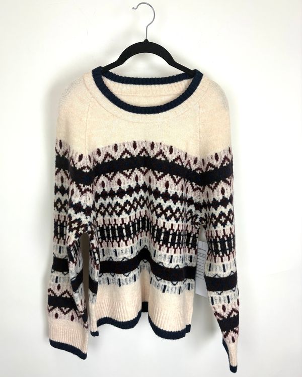 Navy and Burgundy Patterned Sweater - Size 6/8