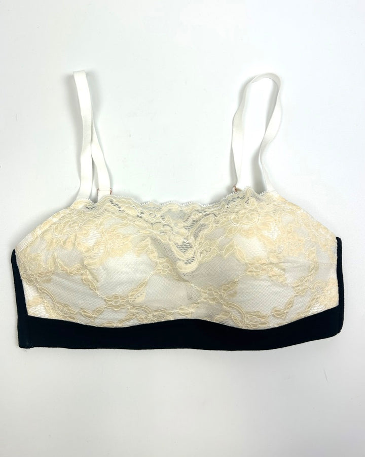 Pale Yellow Lace White Bra - Size 34D