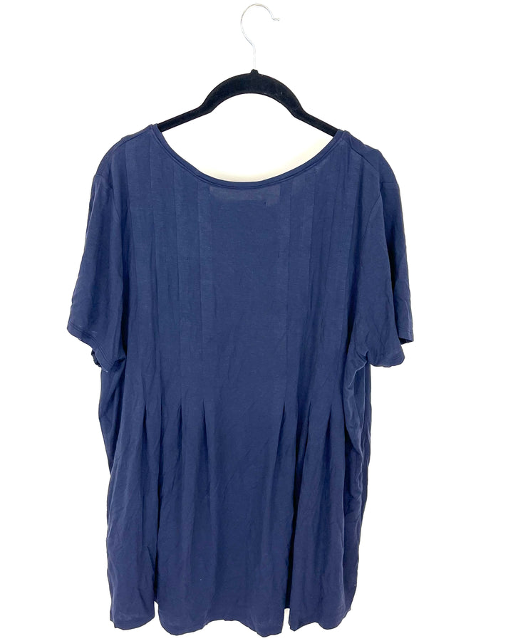 Navy Blue Pleated Loungewear T-Shirt - Size 1X