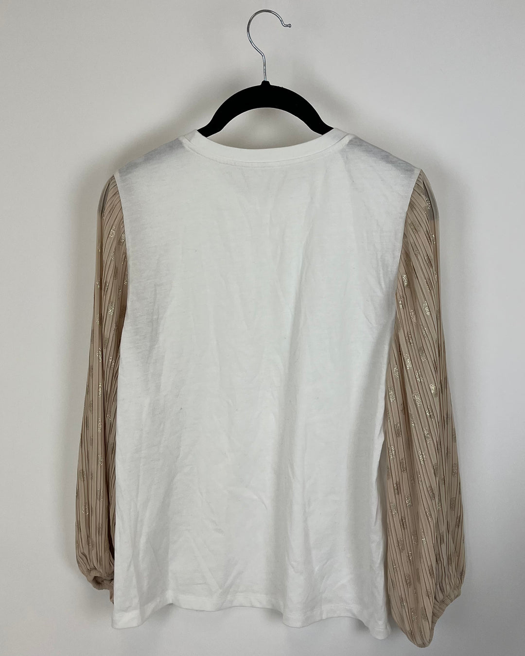 White Shirt With Sheer Nude Long Sleeves - Size 2/4