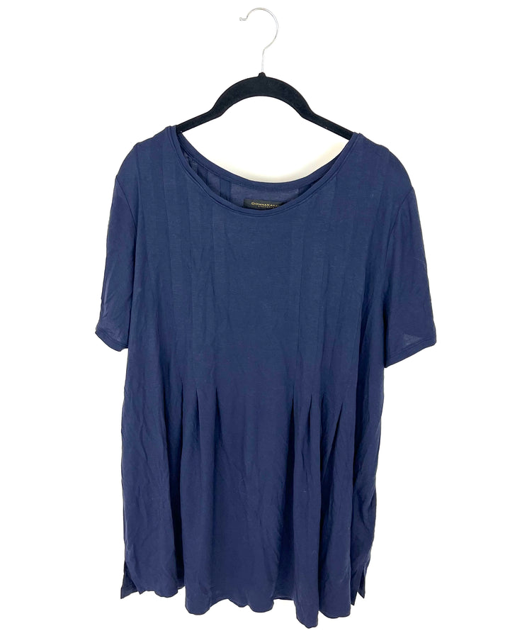 Navy Blue Pleated Loungewear T-Shirt - Size 1X