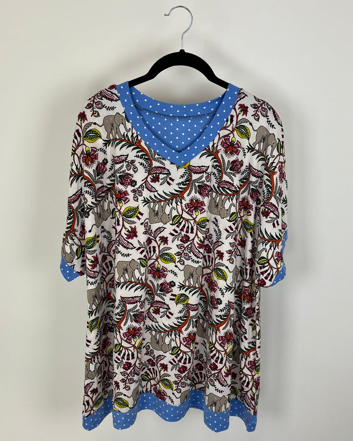 Elephant Pattern Lounge T-Shirt - Size 1X