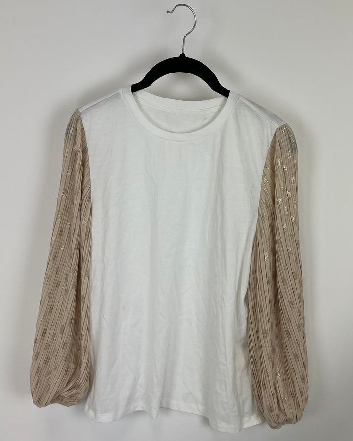 White Shirt With Sheer Nude Long Sleeves - Size 2/4