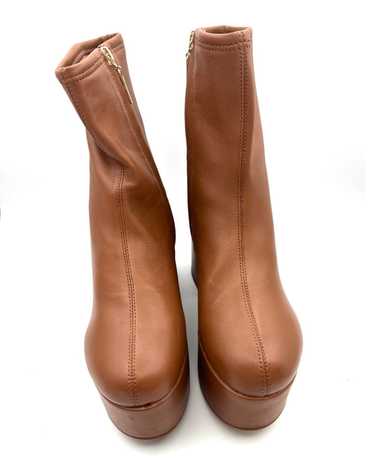 Tan Leather Platform Ankle Boots - Size 8.5