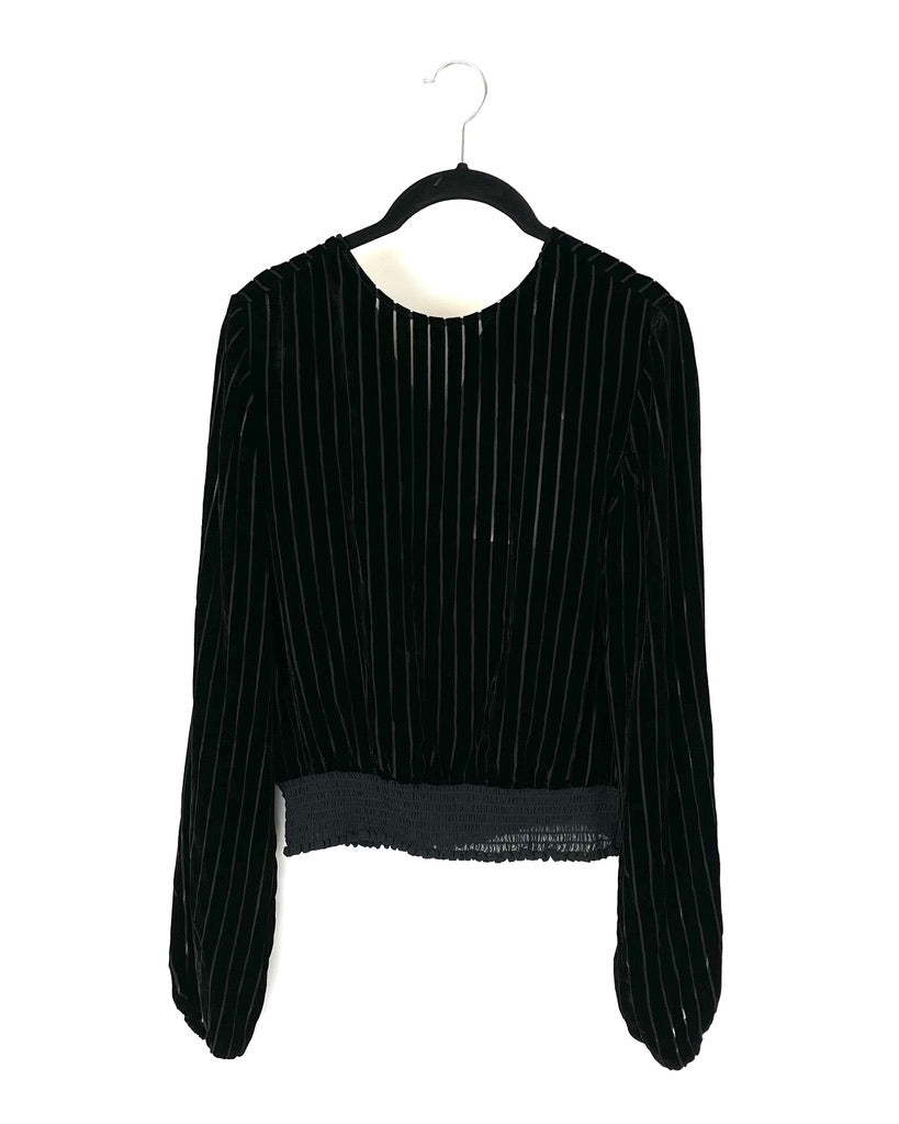 Black Velvet and Mesh Striped Top - Size 2-4