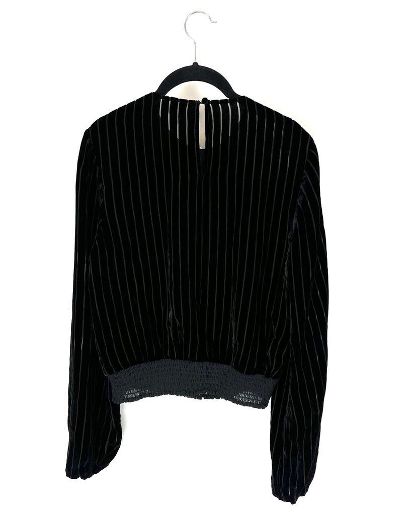 Black Velvet and Mesh Striped Top - Size 2-4