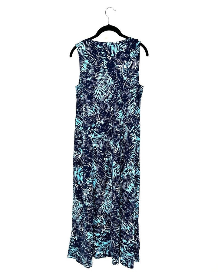 Blue Leaf Print Maxi Dress - Size 6/8