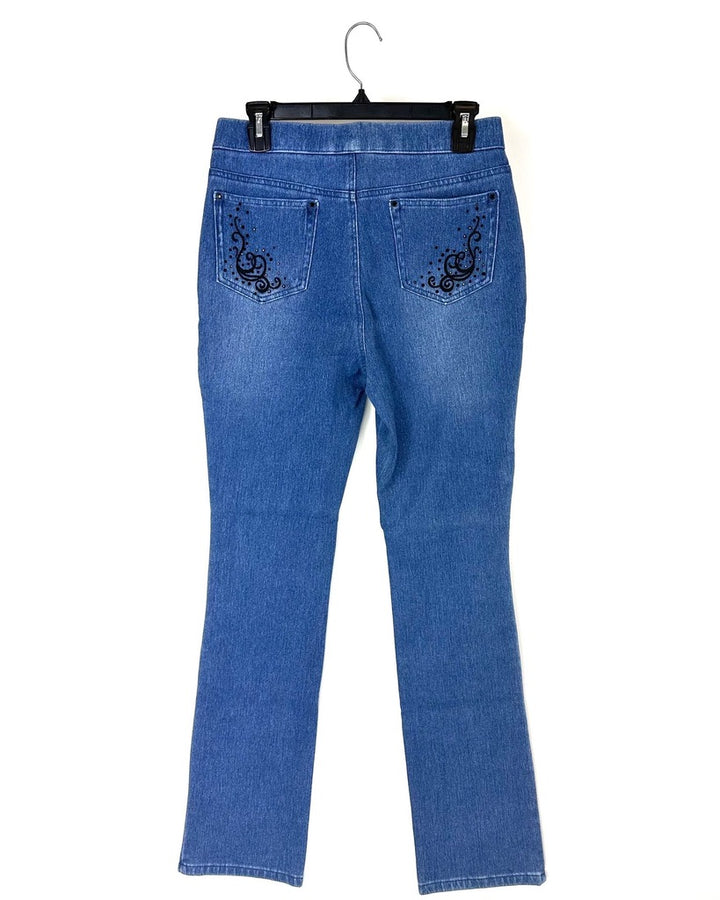 Medium Wash Rhinestone Jeans - Size 6