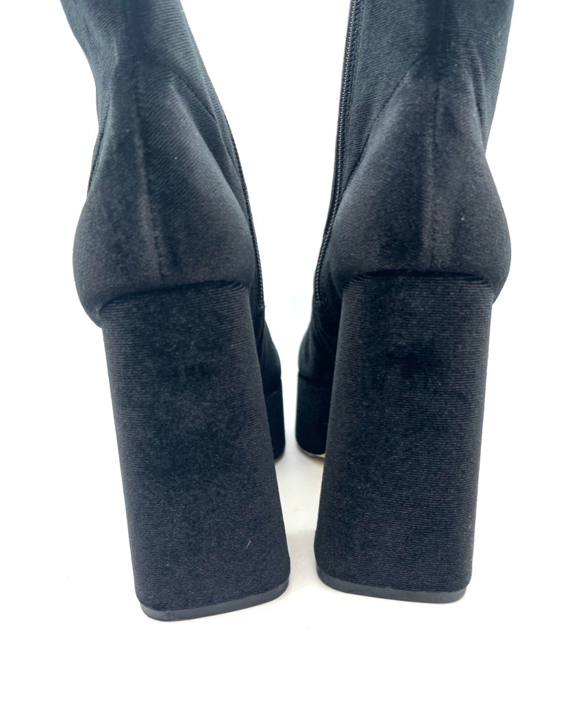 Black Velvet Platform Ankle Boot - Size 6