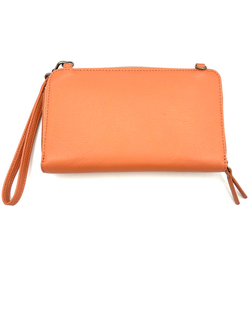 Orange Leather Crossbody Bag / Wristlet
