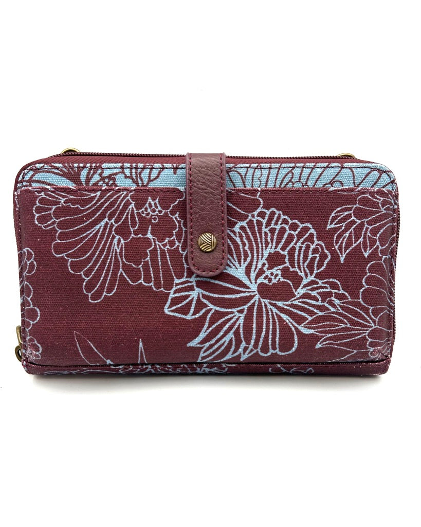 Burgundy Floral Pattern Crossbody Bag / Wristlet