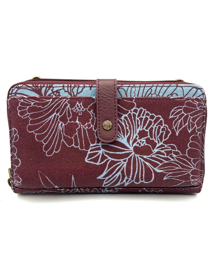 Burgundy Floral Pattern Crossbody Bag / Wristlet