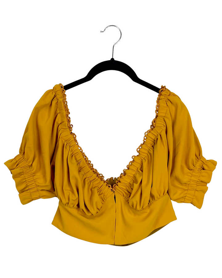 Golden Yellow Frill Cropped Top - Large
