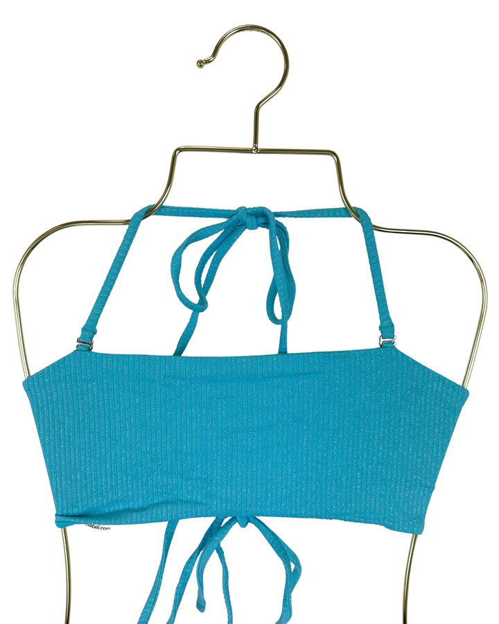 Metallic Light Blue Corset Like Bandeau Bikini Top - XS, S, XL, XXL