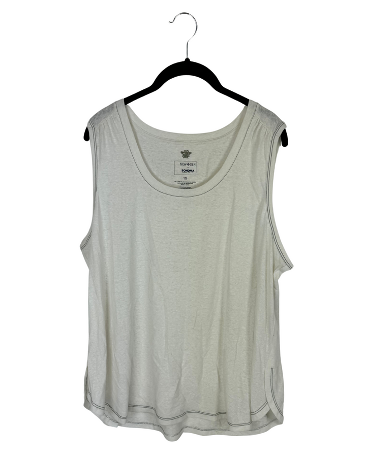 Cream and Green Stitch Tank Top - 1X