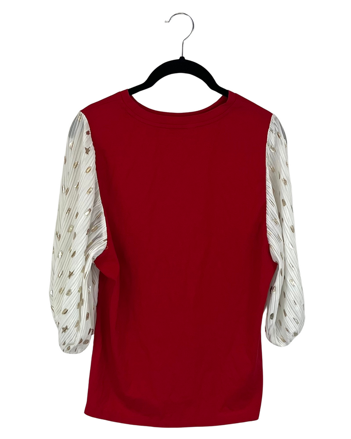 Red Top With White Cropped Sleeves - Size 2-4