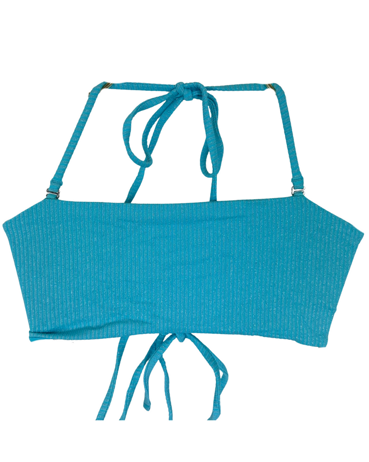 Metallic Light Blue Corset Like Bandeau Bikini Top - XS, S, XL, XXL