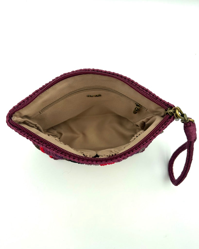 Burgundy Multicolor Crochet Pouch / Wristlet