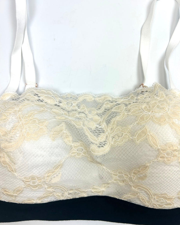 Pale Yellow Lace White Bra - Size 34D