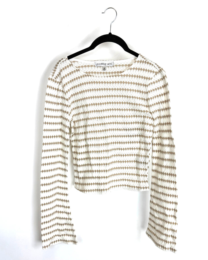 Cream And Tan Stripe Knit Top - Size 6/8