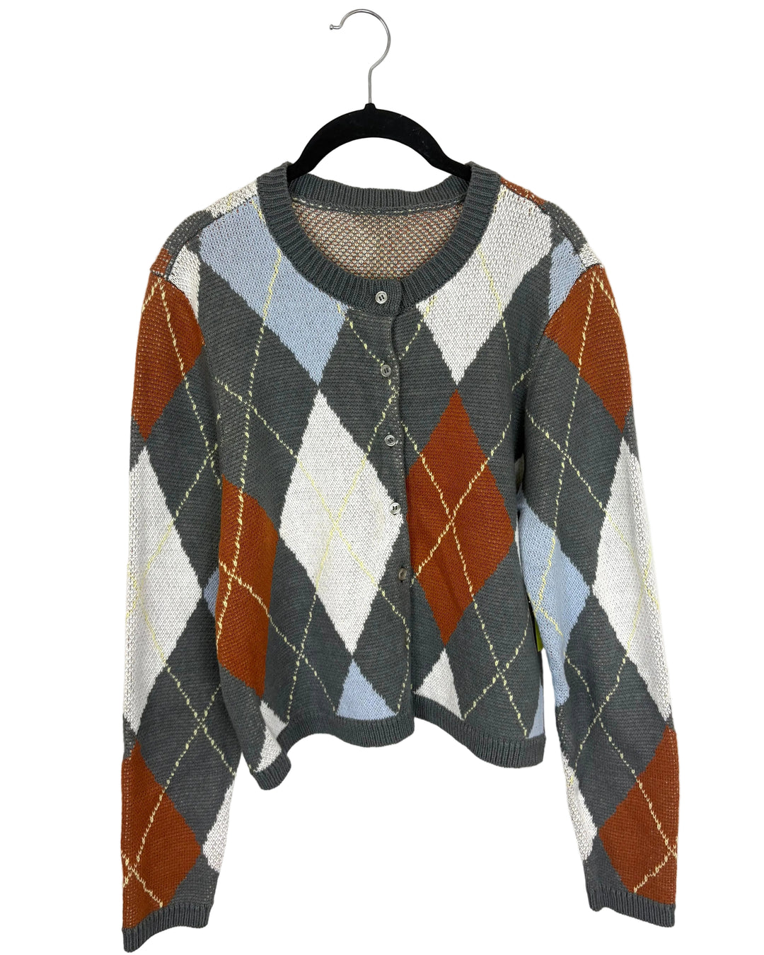 Gray and Orange Diamond Patterned Sweater - Size 6/8