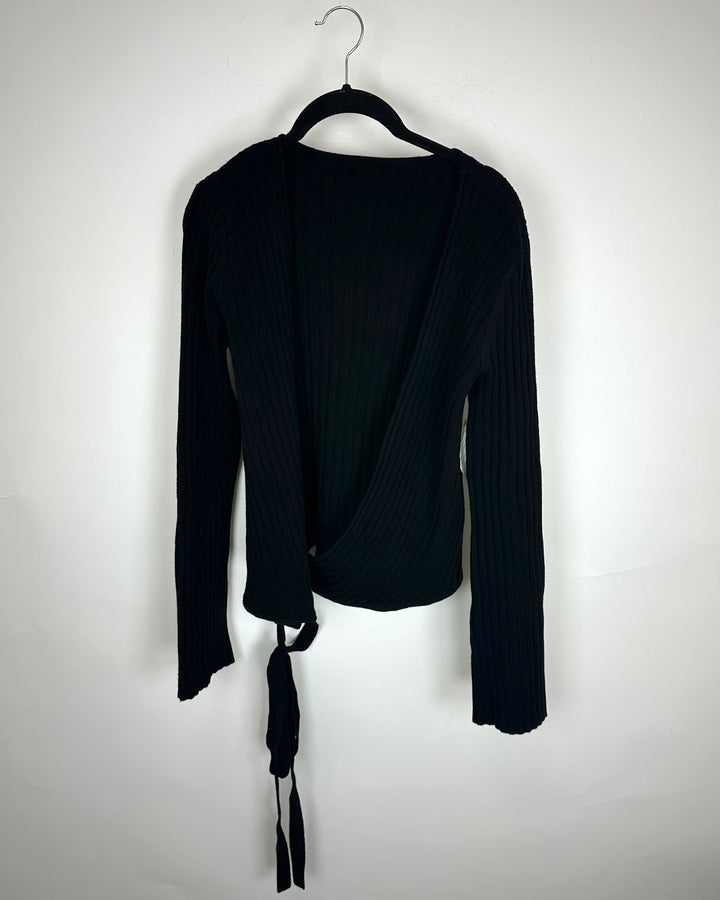 Black Long Sleeve Wrap Cardigan Top - Size 6/8