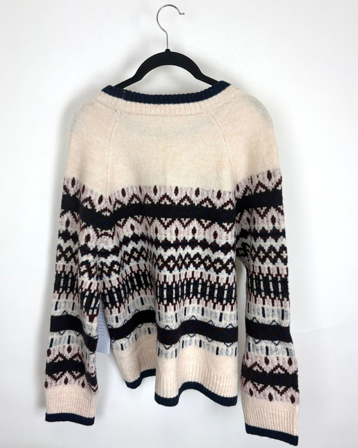 Navy and Burgundy Patterned Sweater - Size 6/8
