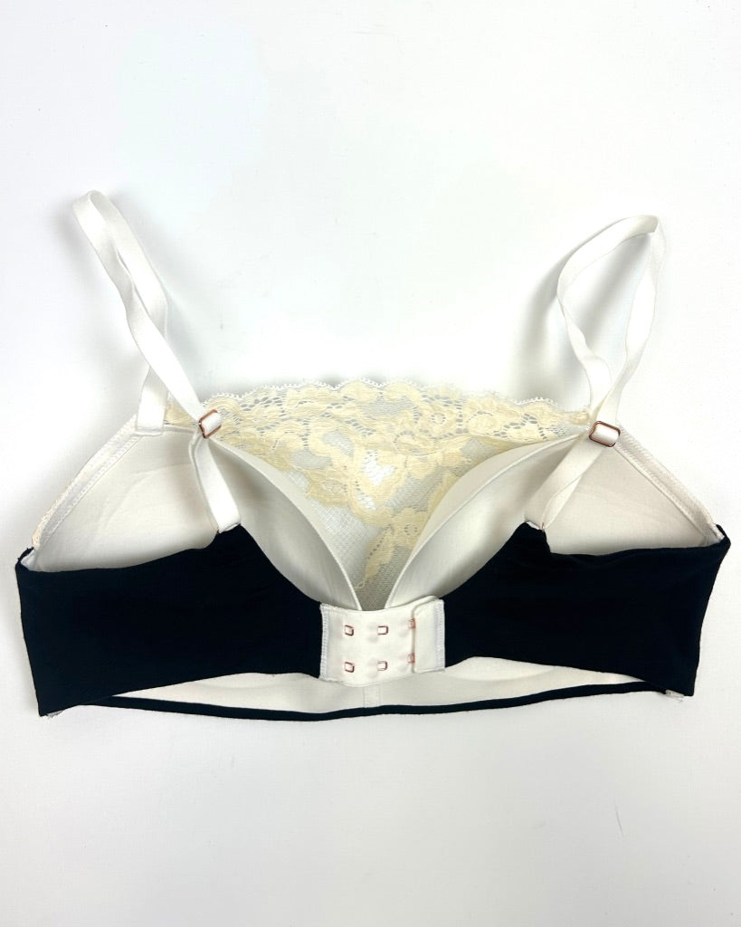 Pale Yellow Lace White Bra - Size 34D