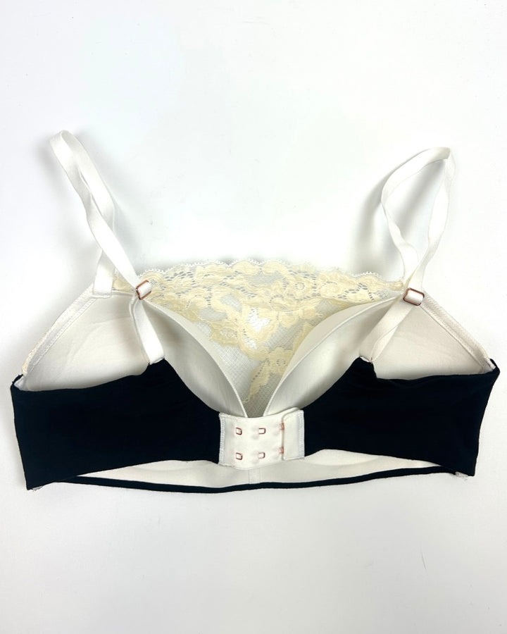 Pale Yellow Lace White Bra - Size 34D