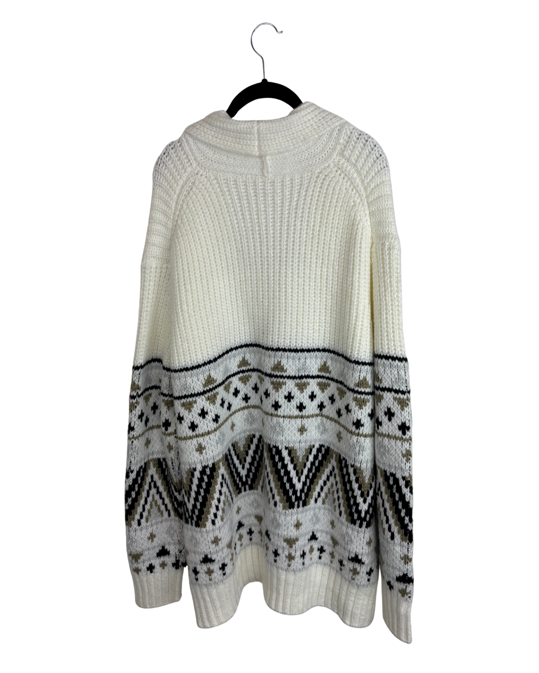 White Multi Pattern Cardigan Sweater - Size 8/10