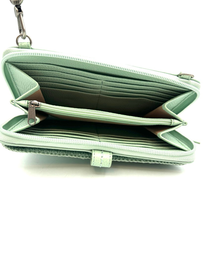 Mint Leather Crossbody Bag / Wristlet