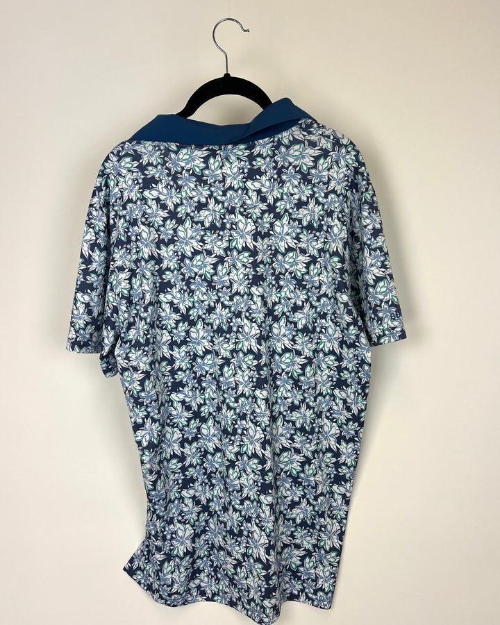 MENS Periwinkle, Blue and Green Floral Golf Shirt - Slim Fit Medium