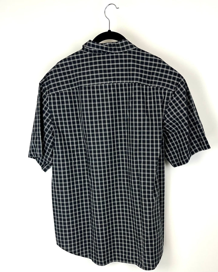 MENS Dark Gray Plaid Button Down Shirt - Medium