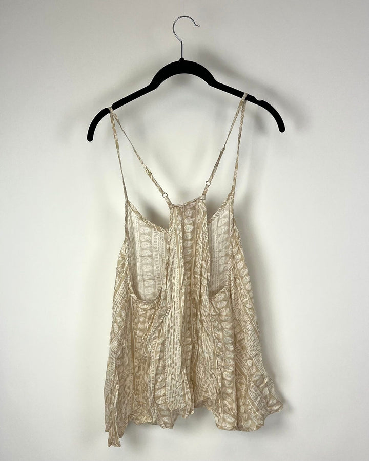 Beige Pattern Racer Back Flowy Tank - Small