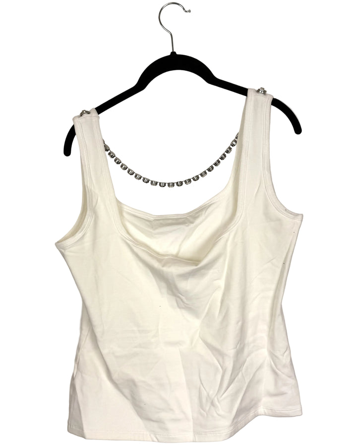 Cream Tank Top with Gem Chain- Size 10/12