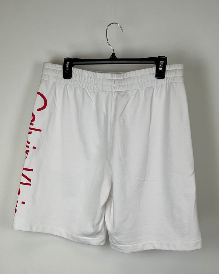 MENS White Shorts with Red Logo - Medium