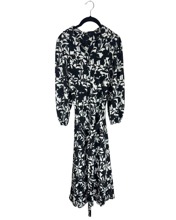 Long Sleeve Black and White Dress - Size 2/4